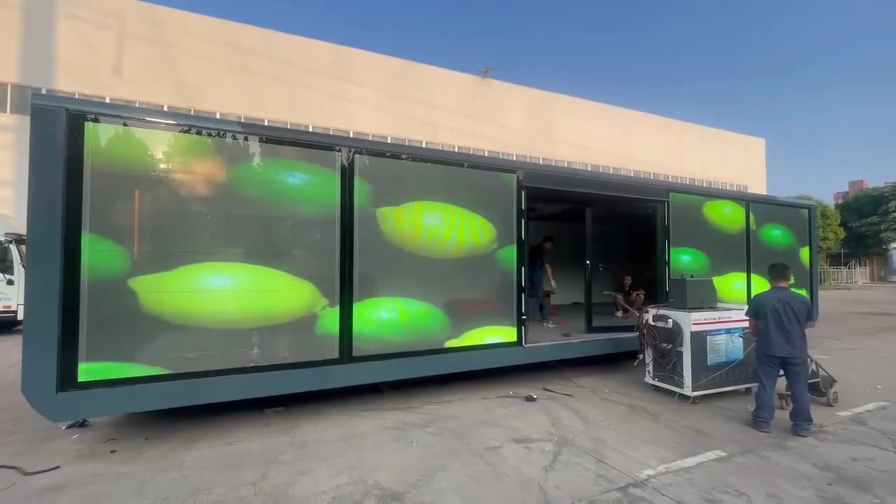 Container Pop-Up Showroom — Crystal Film LED Screen installation