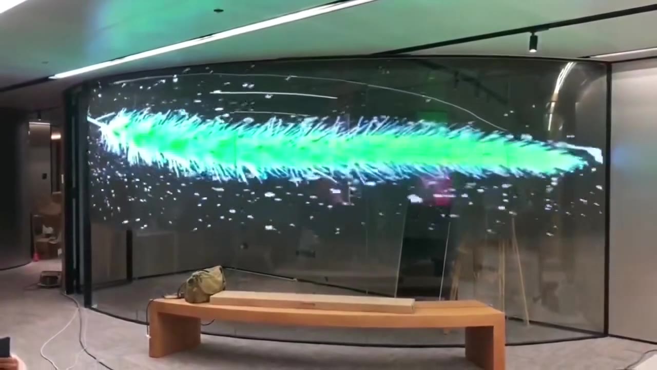 Corporate Lobby Glass Wall — SMD Holographic Invisible Screen installation