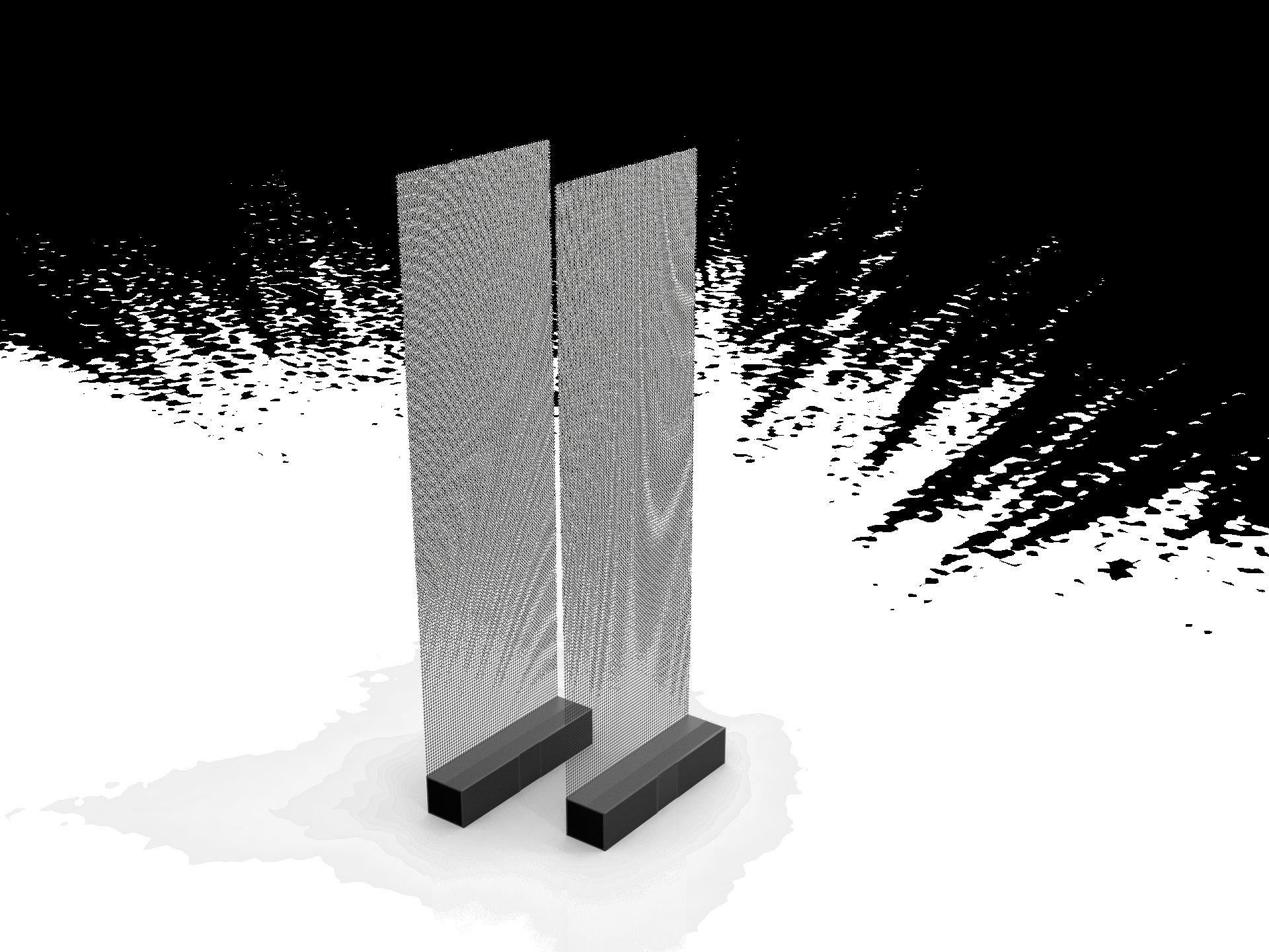 Transparent LED poster screen integrated into an architectural interior setting
